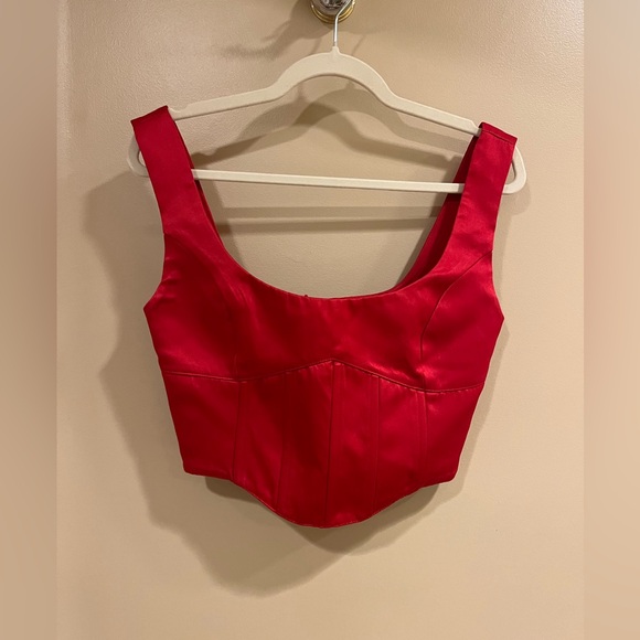 Danielle Guizio Satin Red Lace Up Bustier Corset - Picture 6 of 13